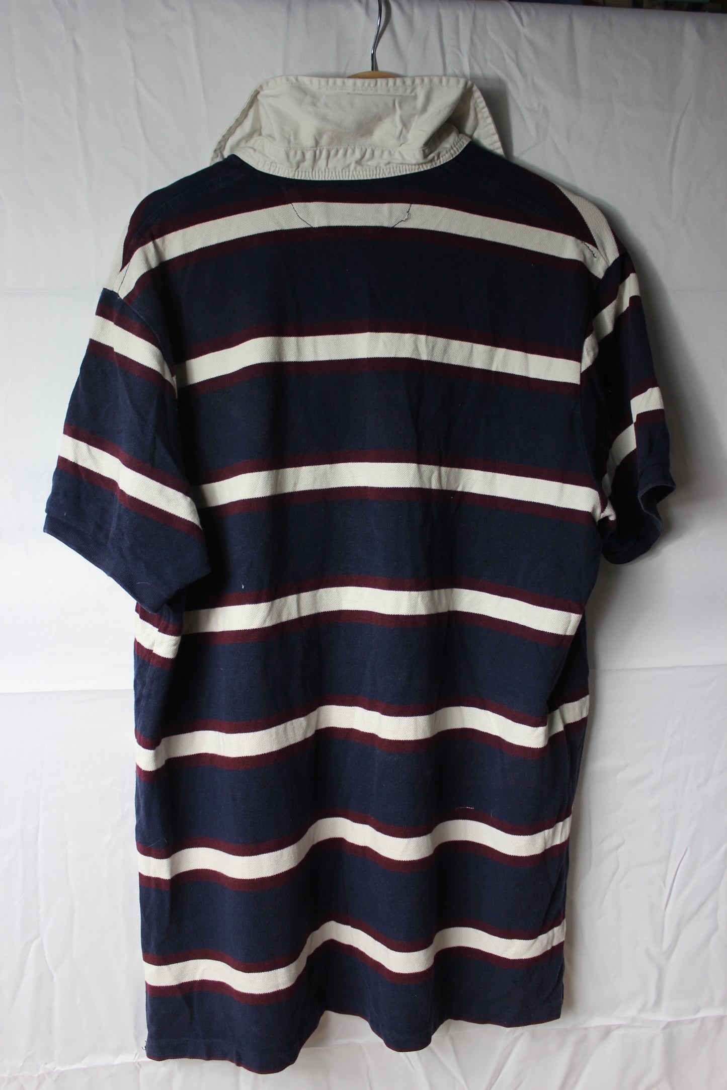 Pre-Loved Polo Ralph Lauren Burgandy, Navy and White Rugby Shirt - Size XXL