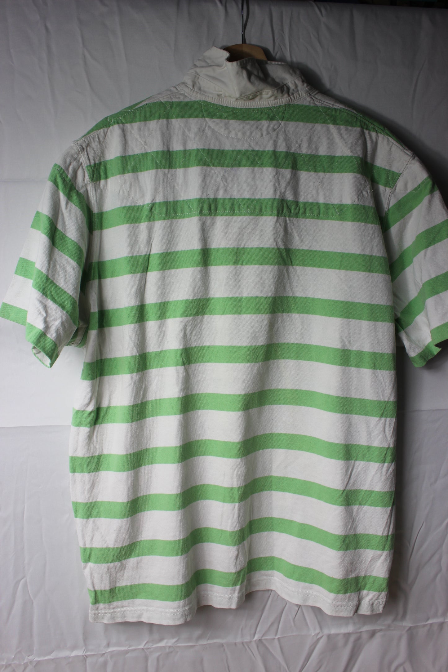 Pre-Loved Polo Ralph Lauren Green and White Rugby Shirt - Size XXL