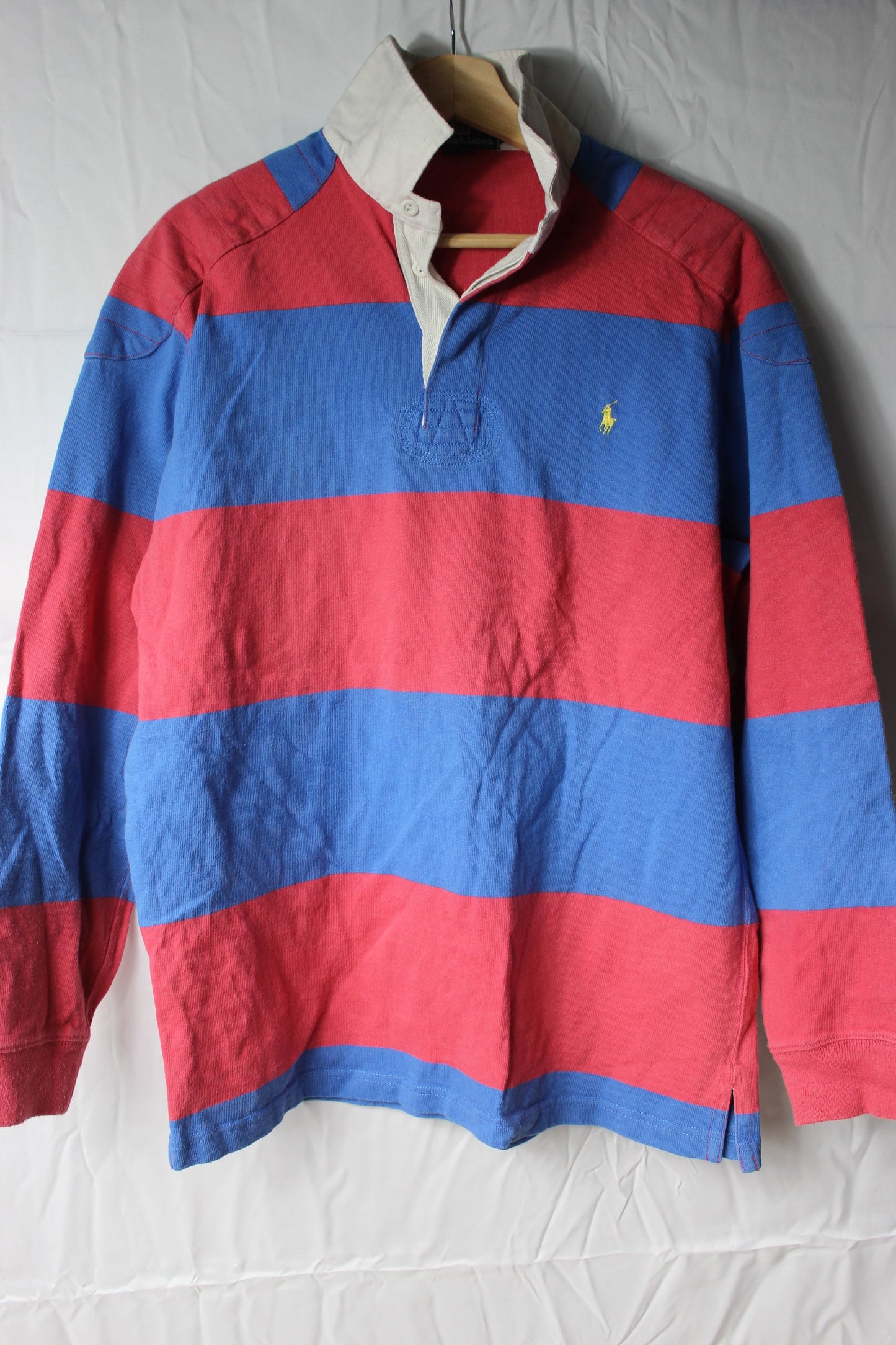 Pre-Loved Polo Ralph Lauren Blue and Red Rugby Shirt - Size S