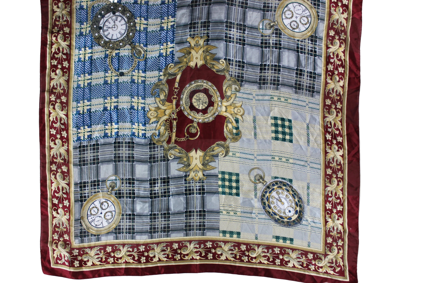 Pre-Loved Pocket Watch & Plaid Silk Scarf – One Size