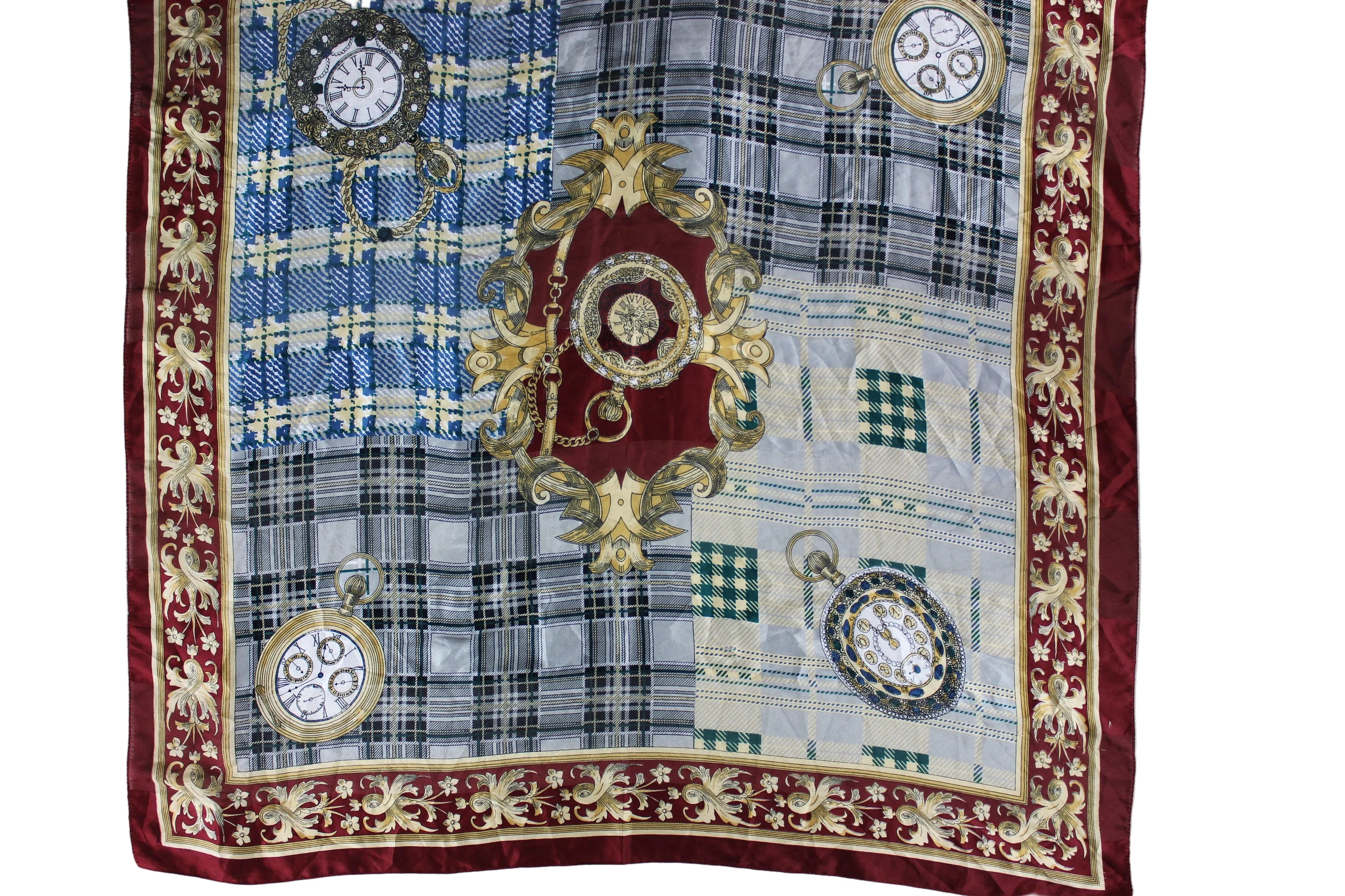 Pre-Loved Pocket Watch & Plaid Silk Scarf – One Size