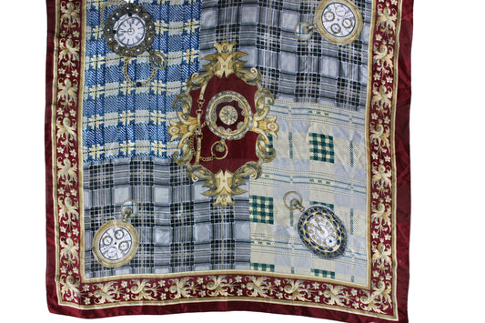 Pre-Loved Pocket Watch & Plaid Silk Scarf – One Size
