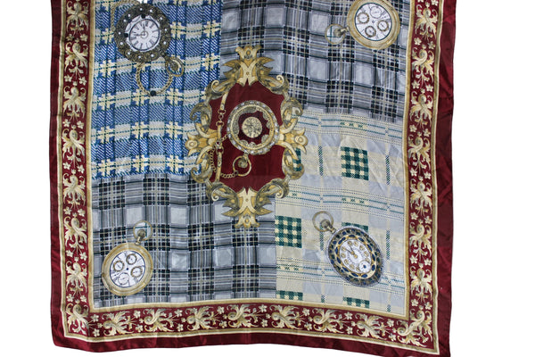 Pre-Loved Pocket Watch & Plaid Silk Scarf – One Size