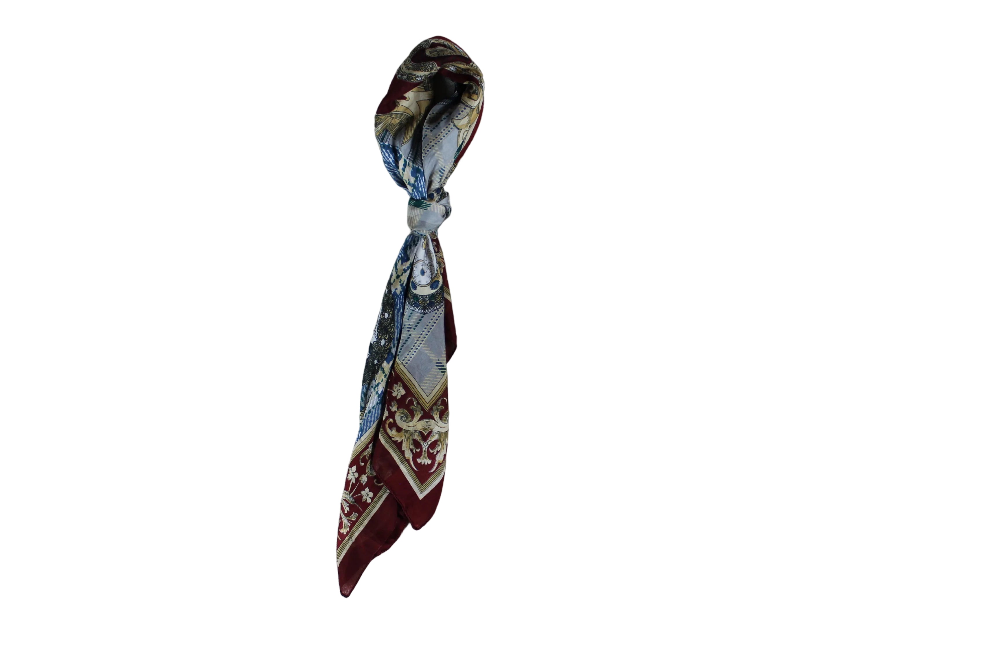 Pre-Loved Pocket Watch & Plaid Silk Scarf – One Size