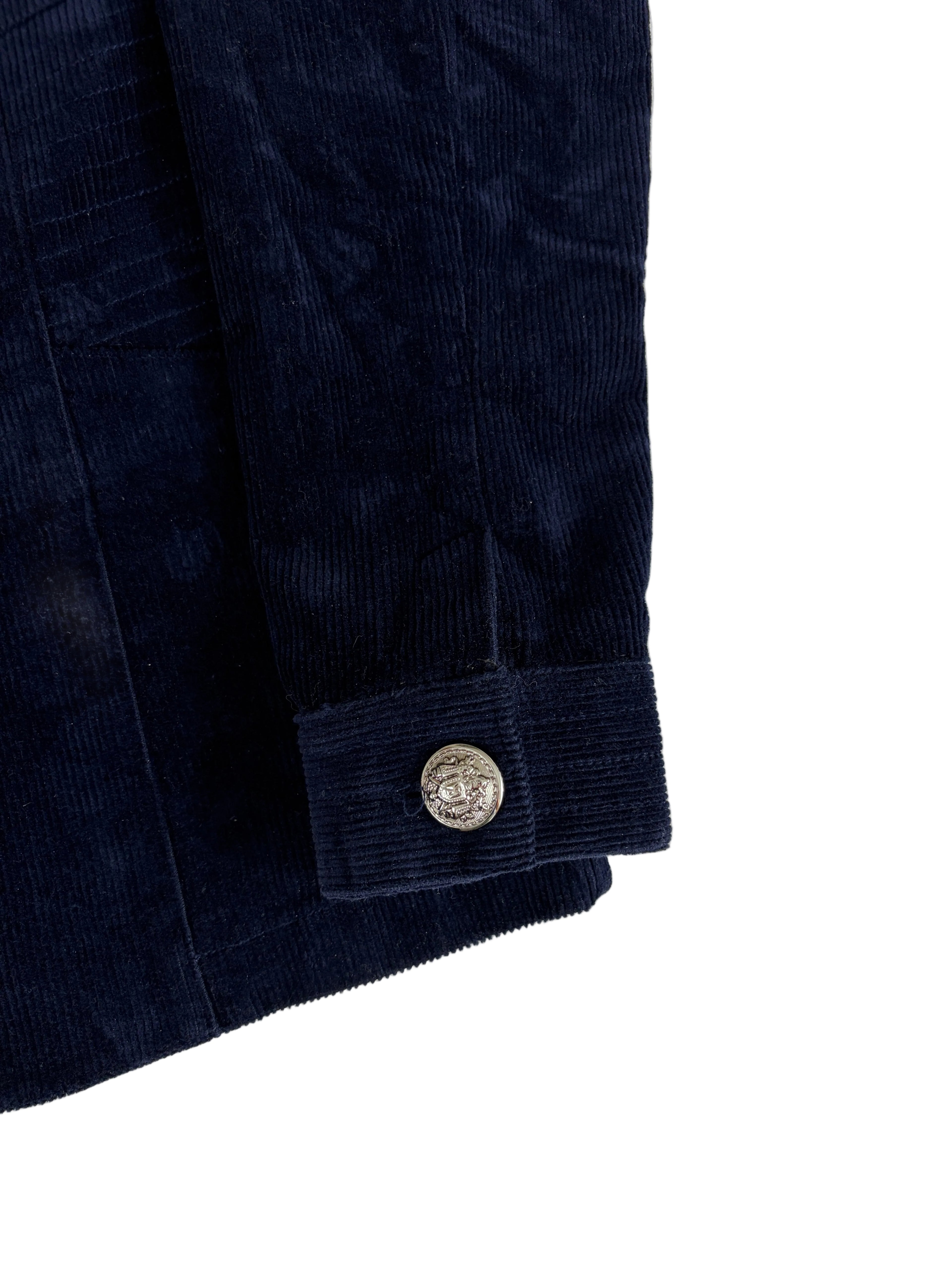 NAVY CORDUROY NAPOLEON‑STYLE JACKET