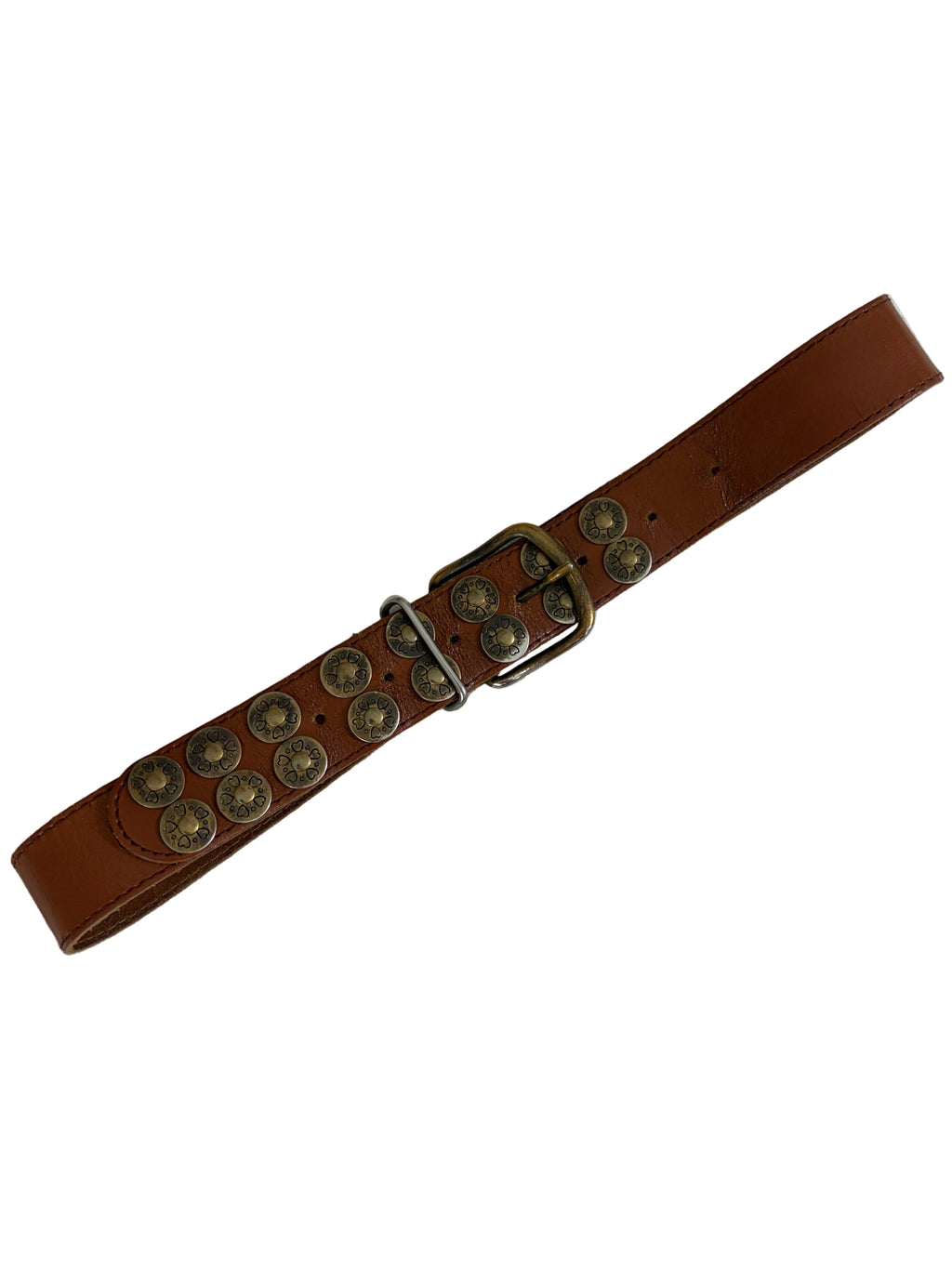 CHUNKY LEATHER BELT WITH HEART CHARMS