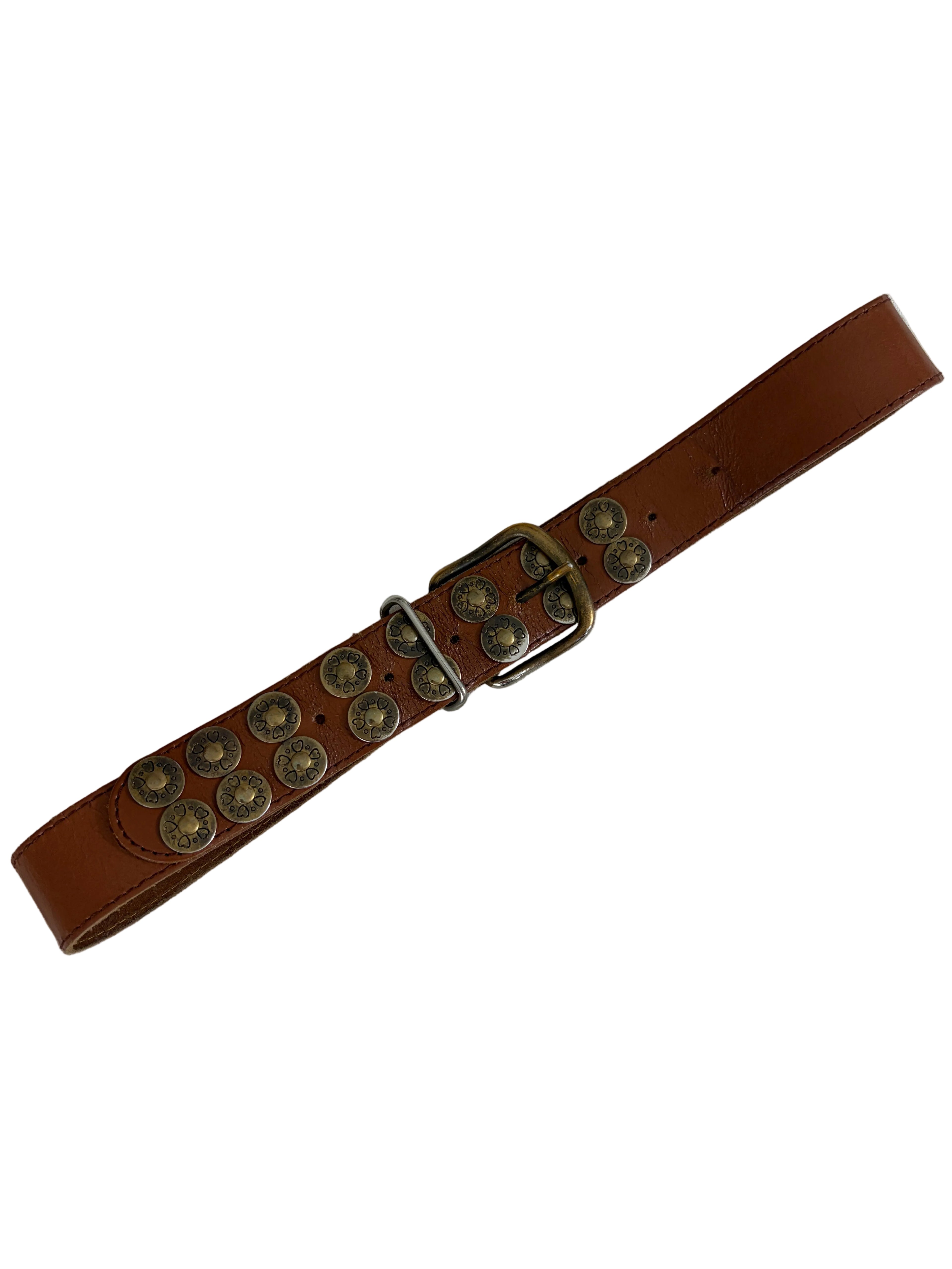 CHUNKY LEATHER BELT WITH HEART CHARMS
